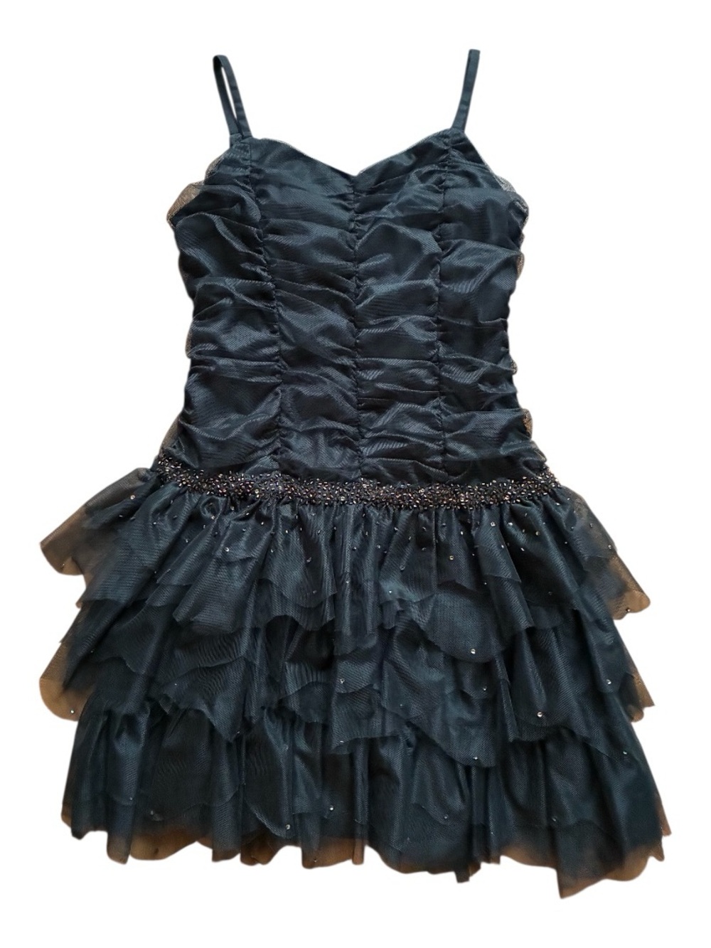 Biscotti Collezioini Boutique Black Tulle Beaded Ruffles Tiered Party Dress 8